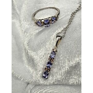 Purple Stone Sterling STS Chuck Clemency Necklace 21" Ring 5.75 ‎ Set READ